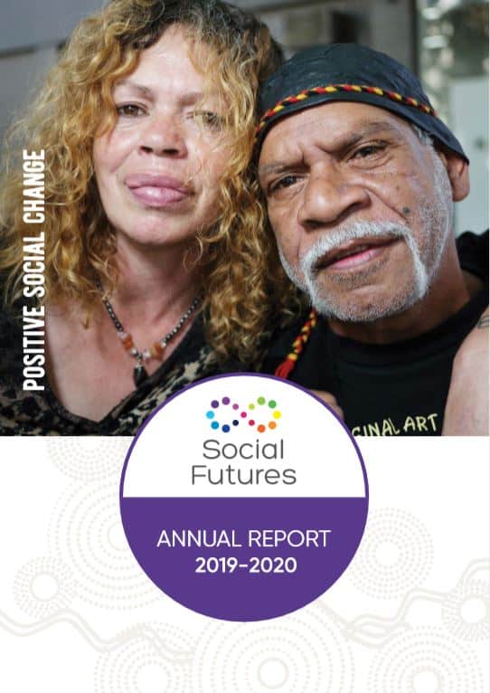Annual report cover 2019-20 featuring a close up shot of a man and woman's face