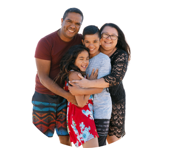 Australian family smiling and hugging