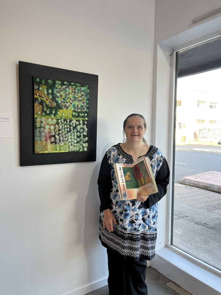 Art Without Limits artist Shona Robinson in front of her art