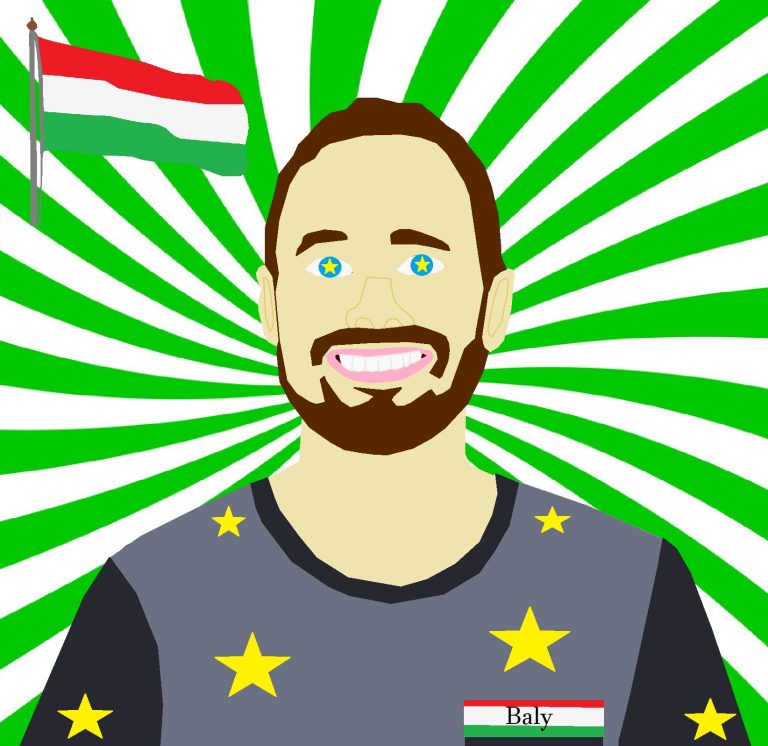 Art Without Limits artist Riley Treloar's artwork Baly, a smiling bearded man with Italian flag