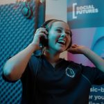 student recording a song