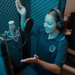 student recording a song