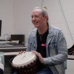 The Indie Project facilitator Dom Shelley playing drum