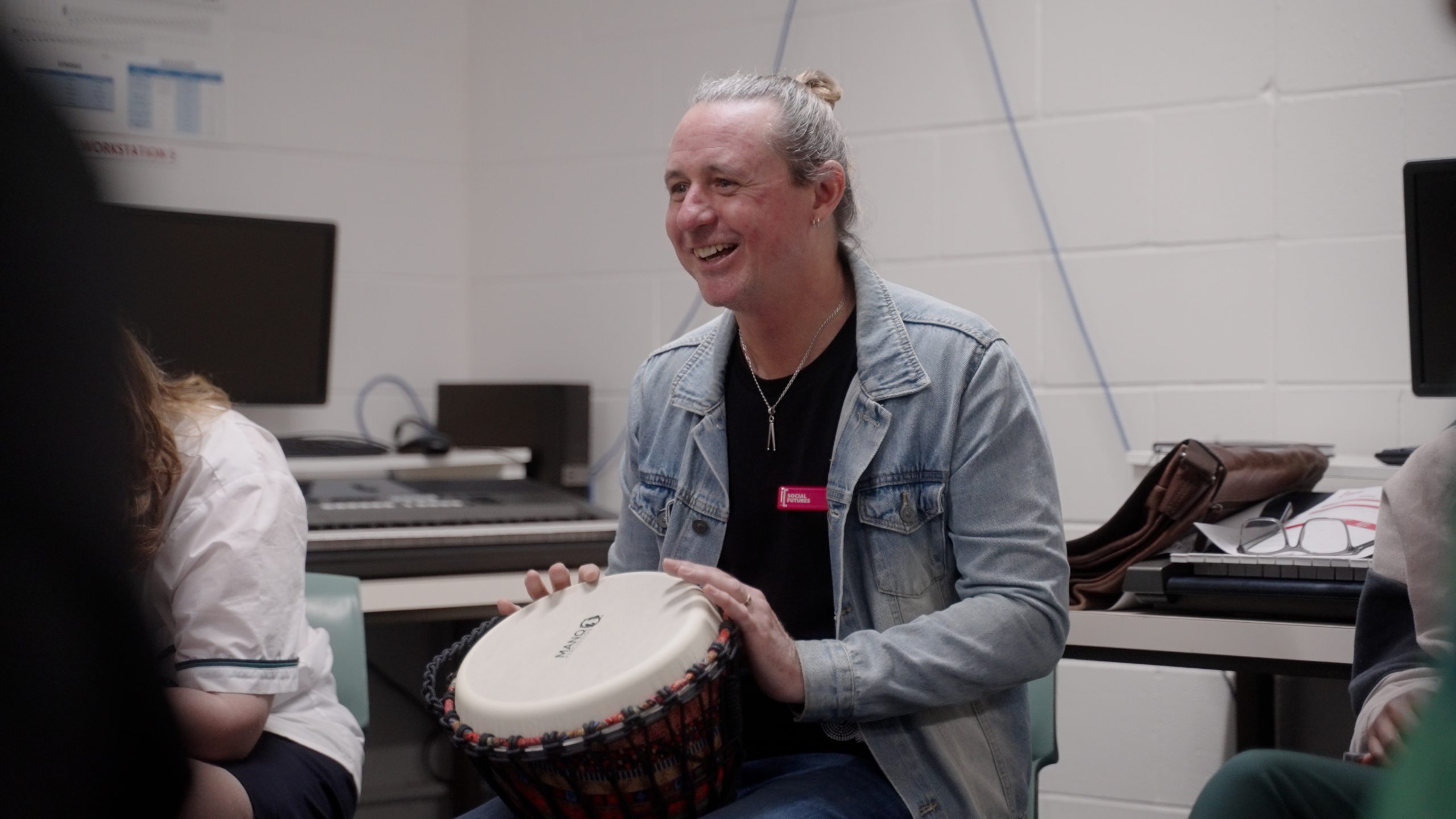 The Indie Project facilitator Dom Shelley playing drum