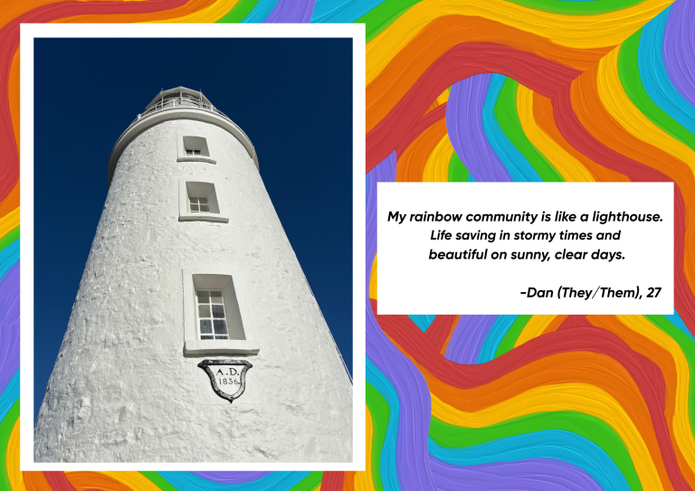 A rainbow lighthouse