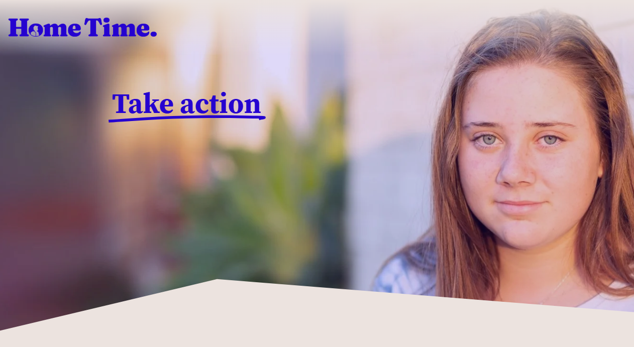 Home Time Take Action -shows young girl looking to camera