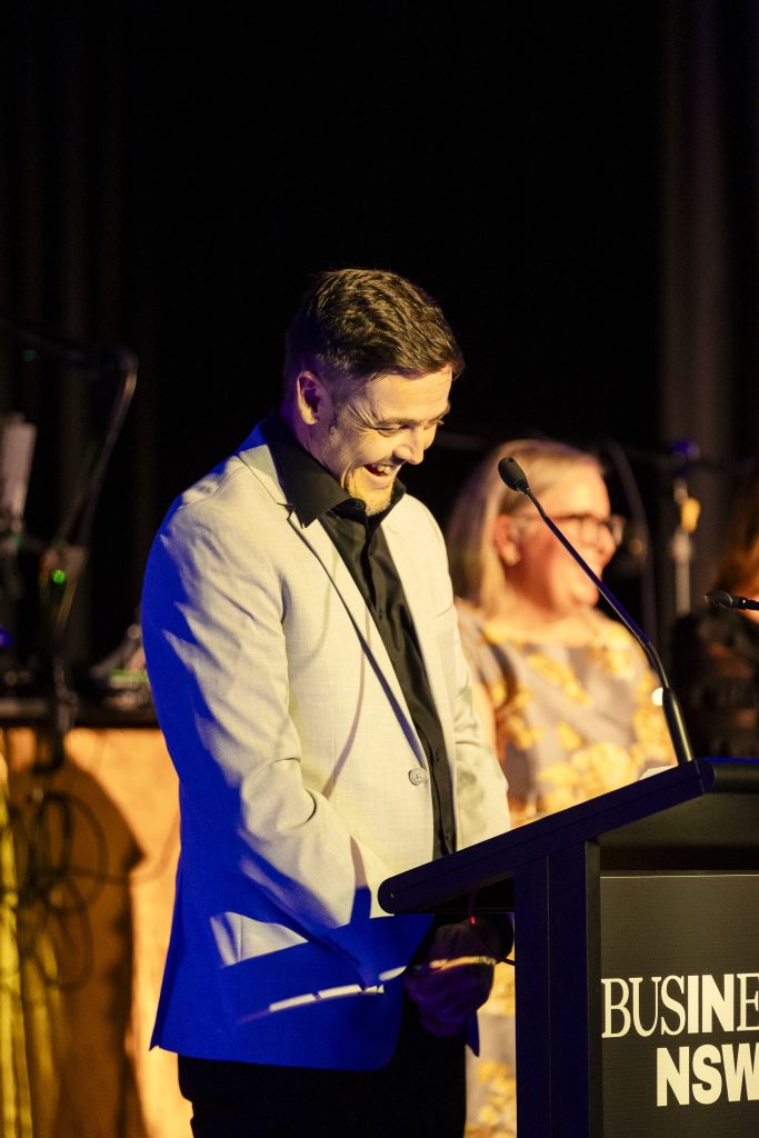 Ben on stage accepting his award at the 2026 Business Awards Western Nsw Orange 15/5/26